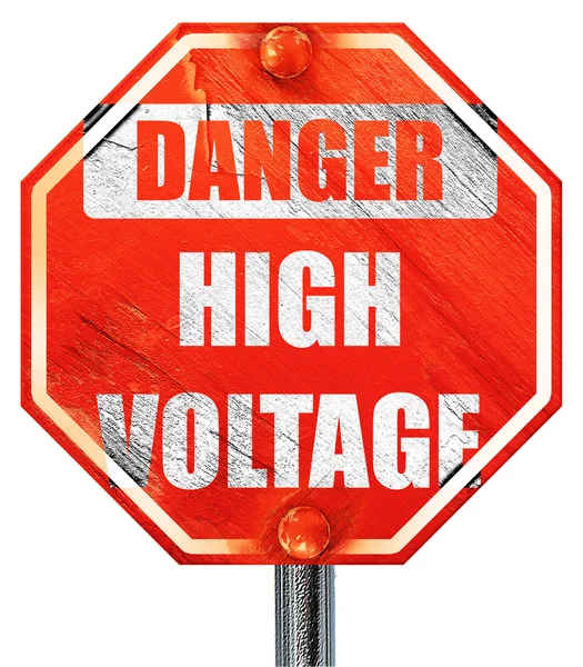 High voltage sign, 3D rendering, a red stop sign — Stock Photo, Image