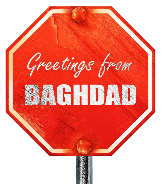 Saudações de Bagdá, renderização 3D, um sinal de parada vermelho — Fotografia de Stock