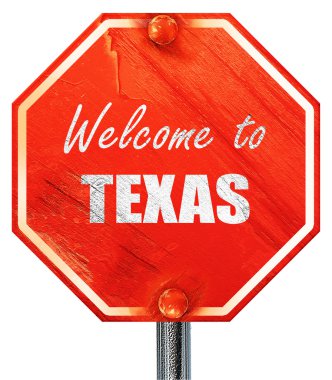Hoşgeldiniz texas, 3d render, kırmızı bir dur işareti