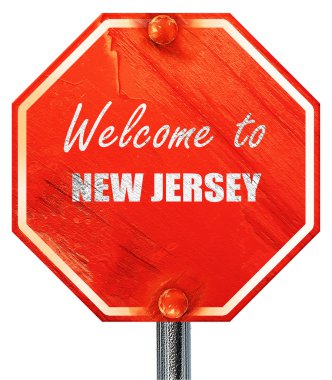New Jersey'e, 3d render, kırmızı bir dur işareti hoş geldiniz