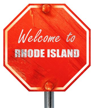 Rhode Island'a, 3d render, kırmızı bir dur işareti hoş geldiniz