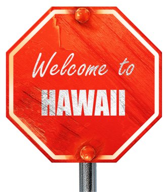 Hawaii, 3d render, kırmızı bir dur işareti hoş geldiniz