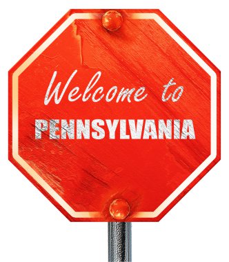 Pennsylvania'ya, 3d render, kırmızı bir dur işareti hoş geldiniz
