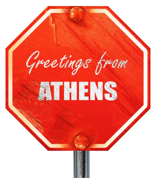 Pozdrav z Athén, 3d vykreslování, červená značka stop — Stock fotografie