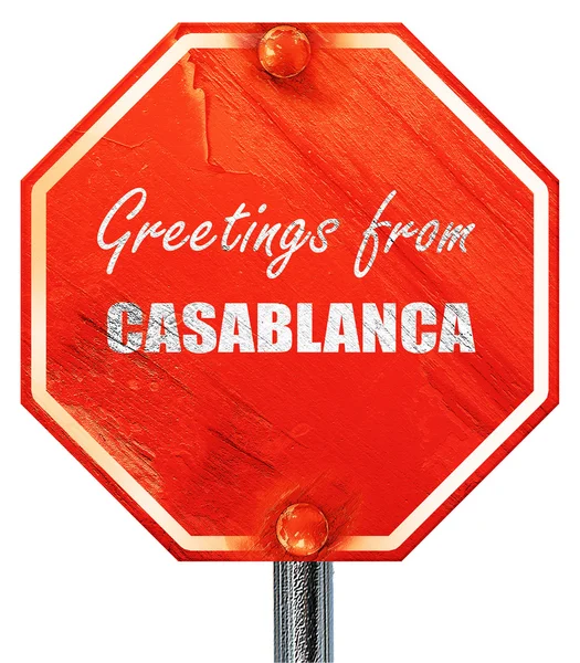 Grüße von casblanca, 3D-Darstellung, ein rotes Stoppschild — Stockfoto