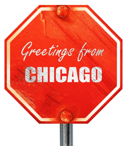 Saudações de Chicago, renderização 3D, um sinal de parada vermelho — Fotografia de Stock