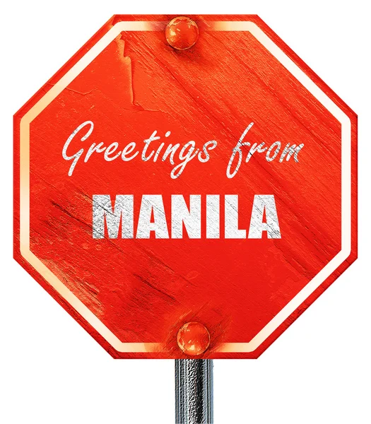 Saudações de Manila, renderização 3D, um sinal de parada vermelho — Fotografia de Stock
