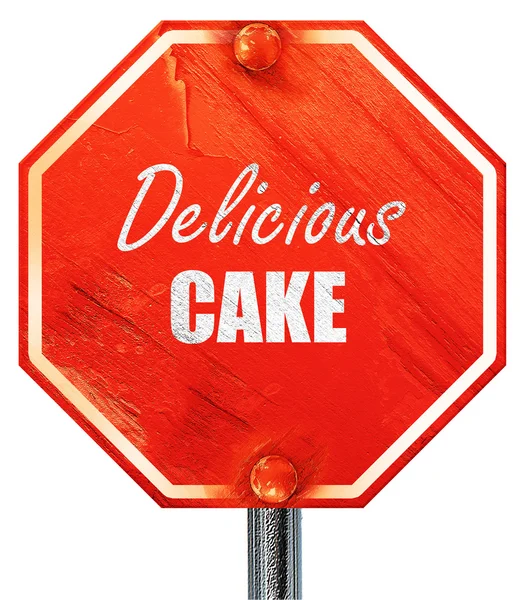 Delizioso segno di torta, rendering 3D, un segno di stop rosso — Foto Stock