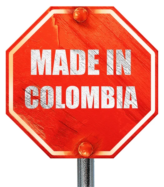 Hecho en Colombia, renderizado en 3D, una señal de stop rojo — Foto de Stock