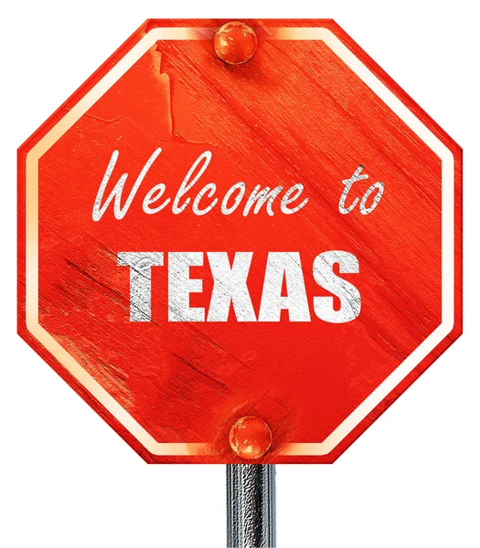 Benvenuti in Texas, rendering 3D, un segnale rosso di stop — Foto Stock