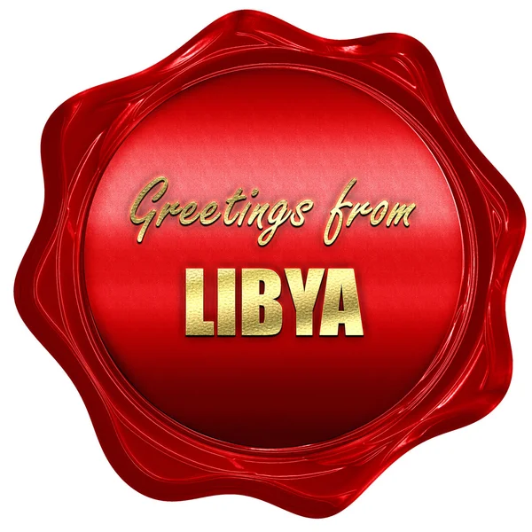 Salutations de libya, rendu 3D, un sceau de cire rouge — Photo