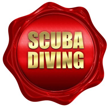 Scuba diving, 3d render, bir kırmızı mum mühür