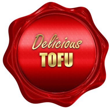 Lezzetli soya peyniri işareti, 3d render, bir kırmızı mum mühür