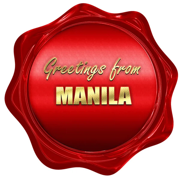 Saluti da manila, rendering 3D, un sigillo di cera rossa — Foto Stock