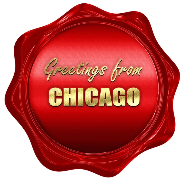 Groeten uit chicago, 3D-rendering, een rode lakzegel — Stockfoto