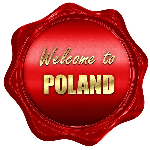 Bem-vindo à Polônia, renderização 3D, um selo de cera vermelha — Fotografia de Stock