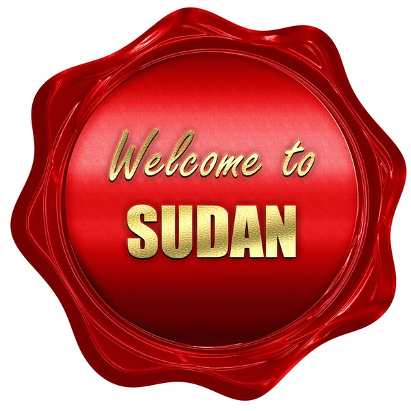 Welcome to sudan, 3D rendering, a red wax seal — Stock Photo, Image