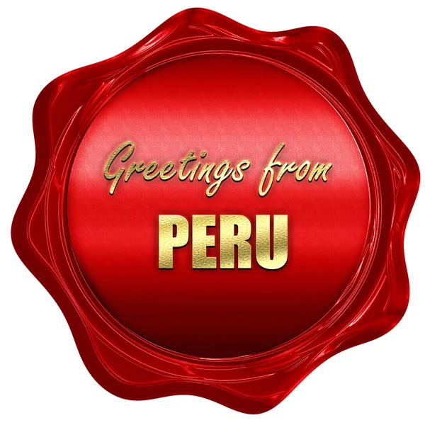 Saudações do peru, renderização 3D, um selo de cera vermelha — Fotografia de Stock