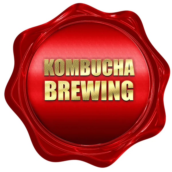 Kombucha brewing, 3D rendering, a red wax seal — Stock Photo, Image