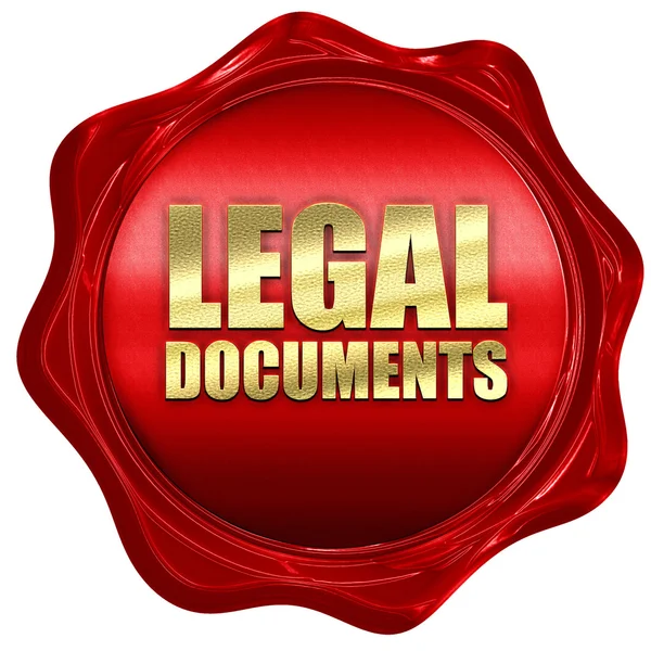 Documents juridiques, rendu 3D, sceau de cire rouge — Photo