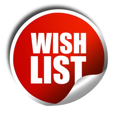 wishlist, 3d render, kırmızı parlak etiket
