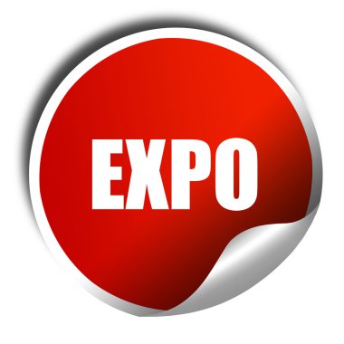Expo, 3d render, kırmızı parlak etiket