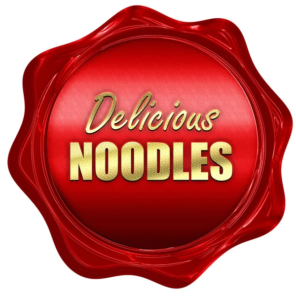 Delicious noodles sign, 3D rendering, a red wax seal — Stock Photo, Image