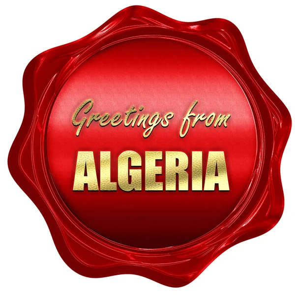 Saludos desde algeria, renderizado 3D, un sello de cera roja — Foto de Stock