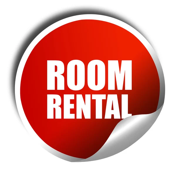 room rental, 3D rendering, a red shiny sticker