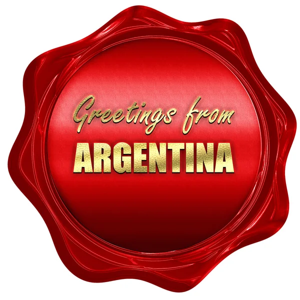 Saluti da argentine, rendering 3D, un sigillo di cera rossa — Foto Stock