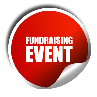 fundraising event, 3D rendering, a red shiny sticker clipart
