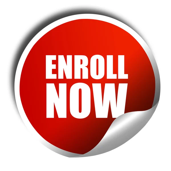 Enroll now, 3D rendering, a red shiny sticker — Stock Photo, Image