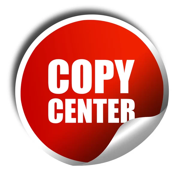 Copycenter, representación 3D, una etiqueta engomada brillante roja — Foto de Stock