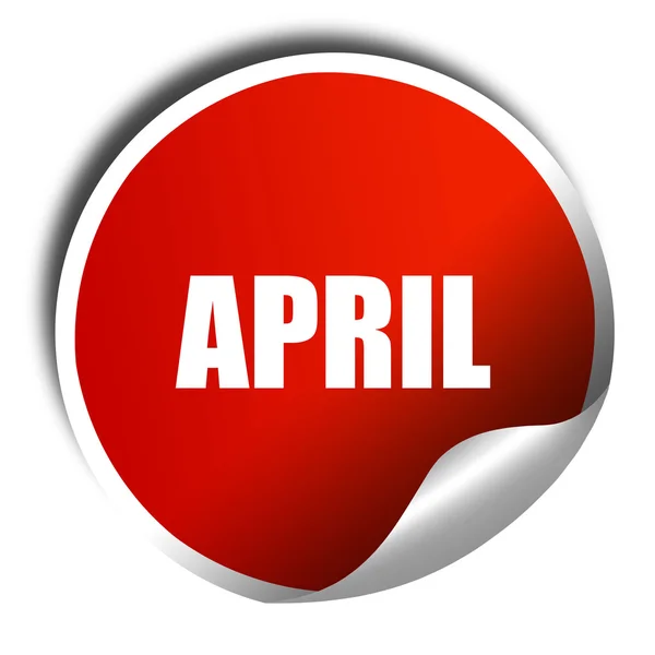 April, 3D rendering, a red shiny sticker — Stock Photo, Image