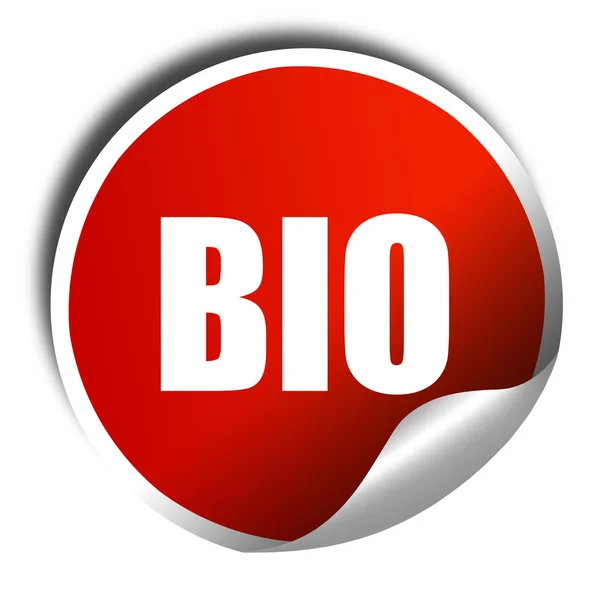 Bio, 3D rendering, una etiqueta engomada brillante roja — Foto de Stock