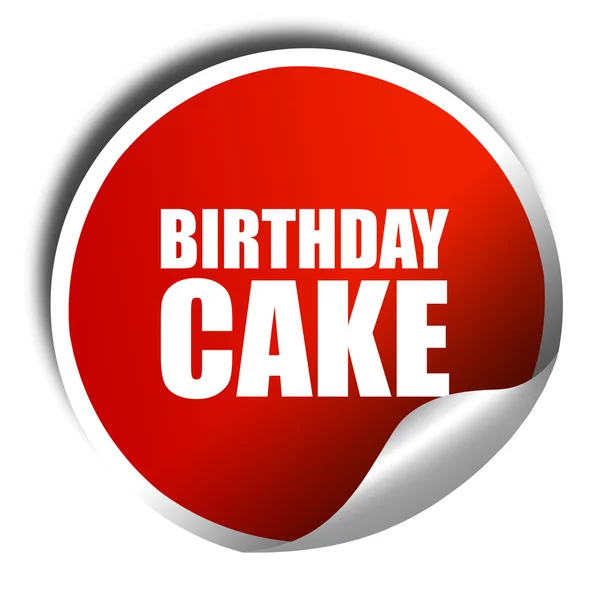 Kue ulang tahun, render 3D, stiker mengkilap merah — Stok Foto