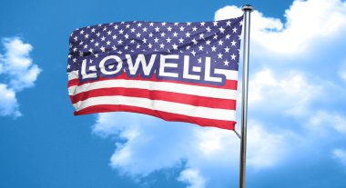 Lowell, 3d render, yıldızlar ve çizgiler ile şehir bayrağı