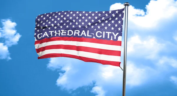 Καθεδρική πόλη, 3d rendering, σημαία της πόλης με αστέρια και ρίγες — Φωτογραφία Αρχείου