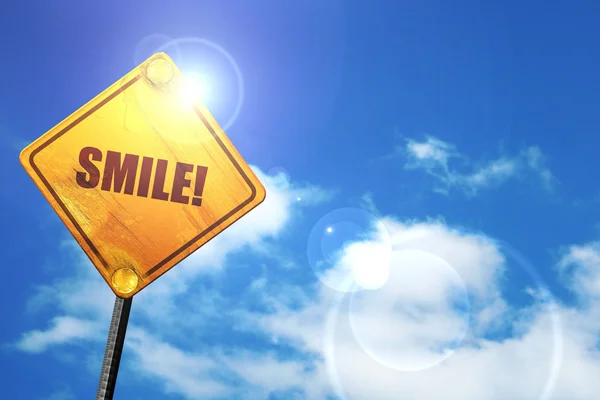 미소, 3d 렌더링, 빛나는 노란색 교통 표지 — 스톡 사진