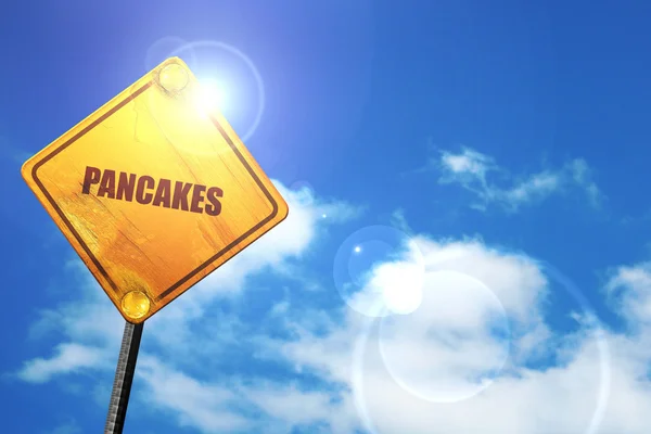 Pancakes, 3D rendering, glowing yellow traffic sign — Stock Photo, Image