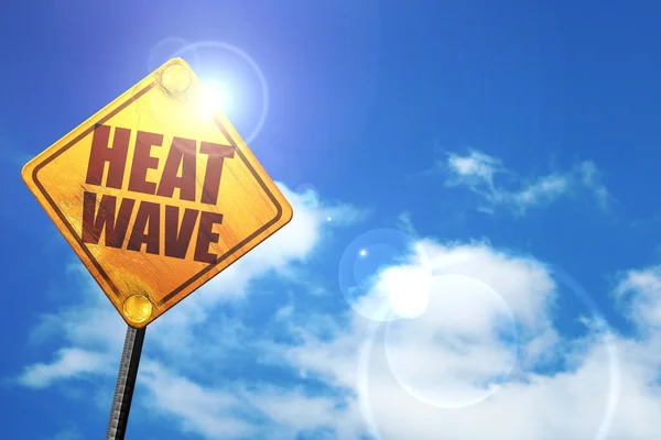 Heatwave, 3D rendering, glowing yellow traffic sign — Stock Photo, Image