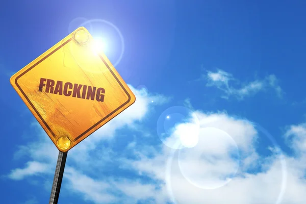 Fracking, 3D-Rendering, leuchtend gelbes Verkehrsschild — Stockfoto