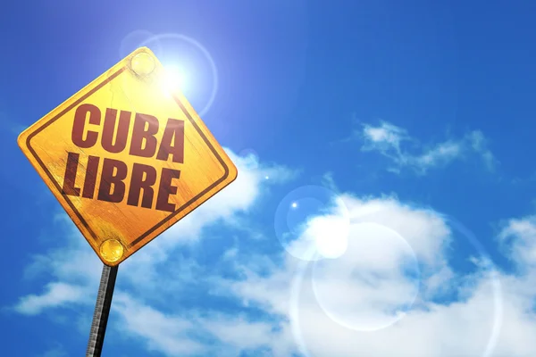 Cuba libre, 3D rendering, glowing yellow traffic sign — Stock Photo, Image