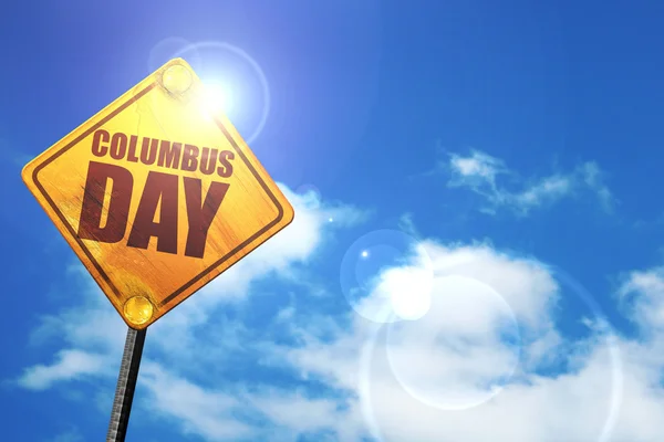 Columbus day, 3d-rendering, lysande gula trafik skylt — Stockfoto
