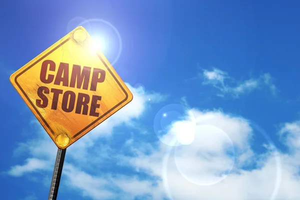 Camping store, 3d-rendering, lysande gula trafik skylt — Stockfoto
