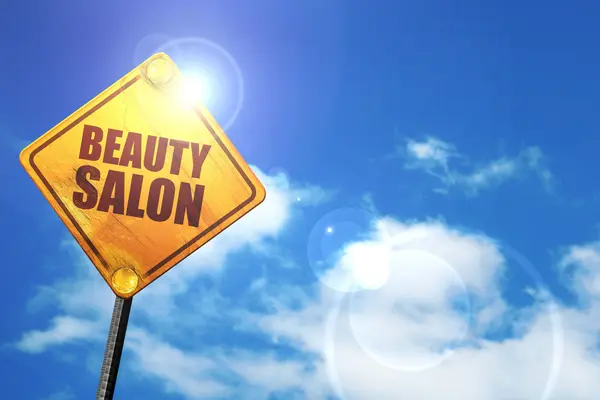 Beauty salon, 3D rendering, glowing yellow traffic sign — Stock Photo, Image