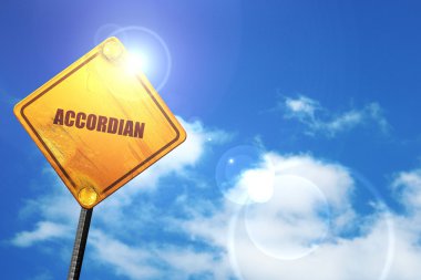 Accordian, 3d render, parlak sarı trafik işaretleri