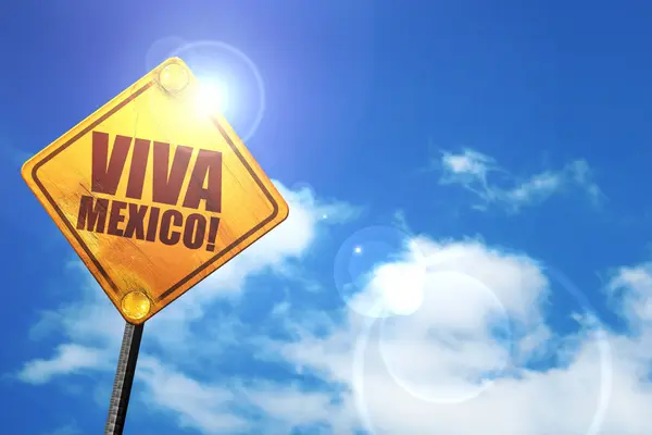 Viva mexico, 3D renderizado, brillante señal de tráfico amarillo — Foto de Stock