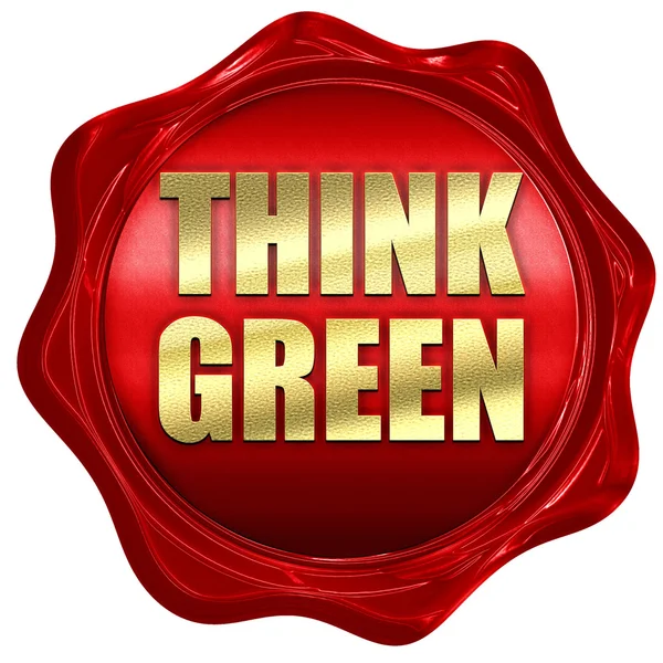 Pensar verde, renderização 3D, um selo de cera vermelha — Fotografia de Stock