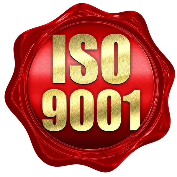 ISO 9001, 3d render, bir kırmızı mum mühür — Stok fotoğraf